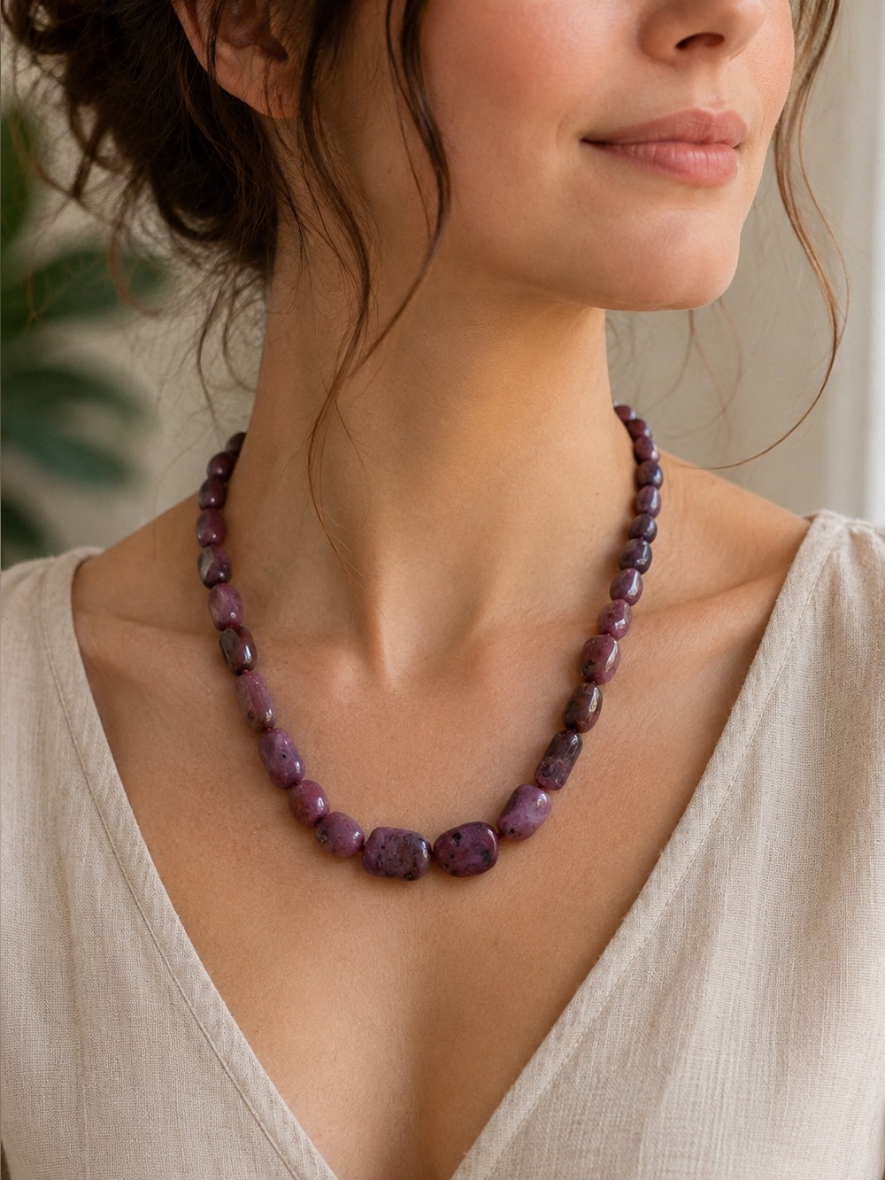 Stauer Ruby Zoisite Gemstone Necklace Sterling Silver 19”